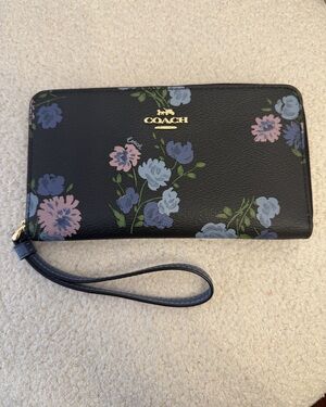 Coach Blue Floral Peony Long Phone Wallet